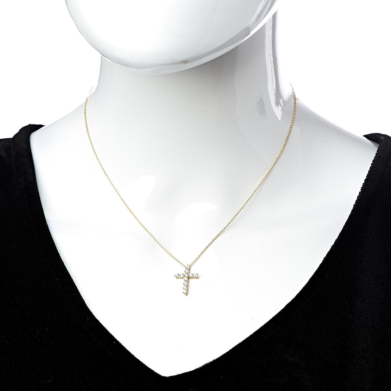 Tiffany 18K Yellow Gold Diamond Small Cross Pendant Necklace 2 of 9