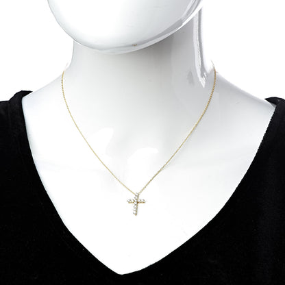 Tiffany 18K Yellow Gold Diamond Small Cross Pendant Necklace 2 of 9