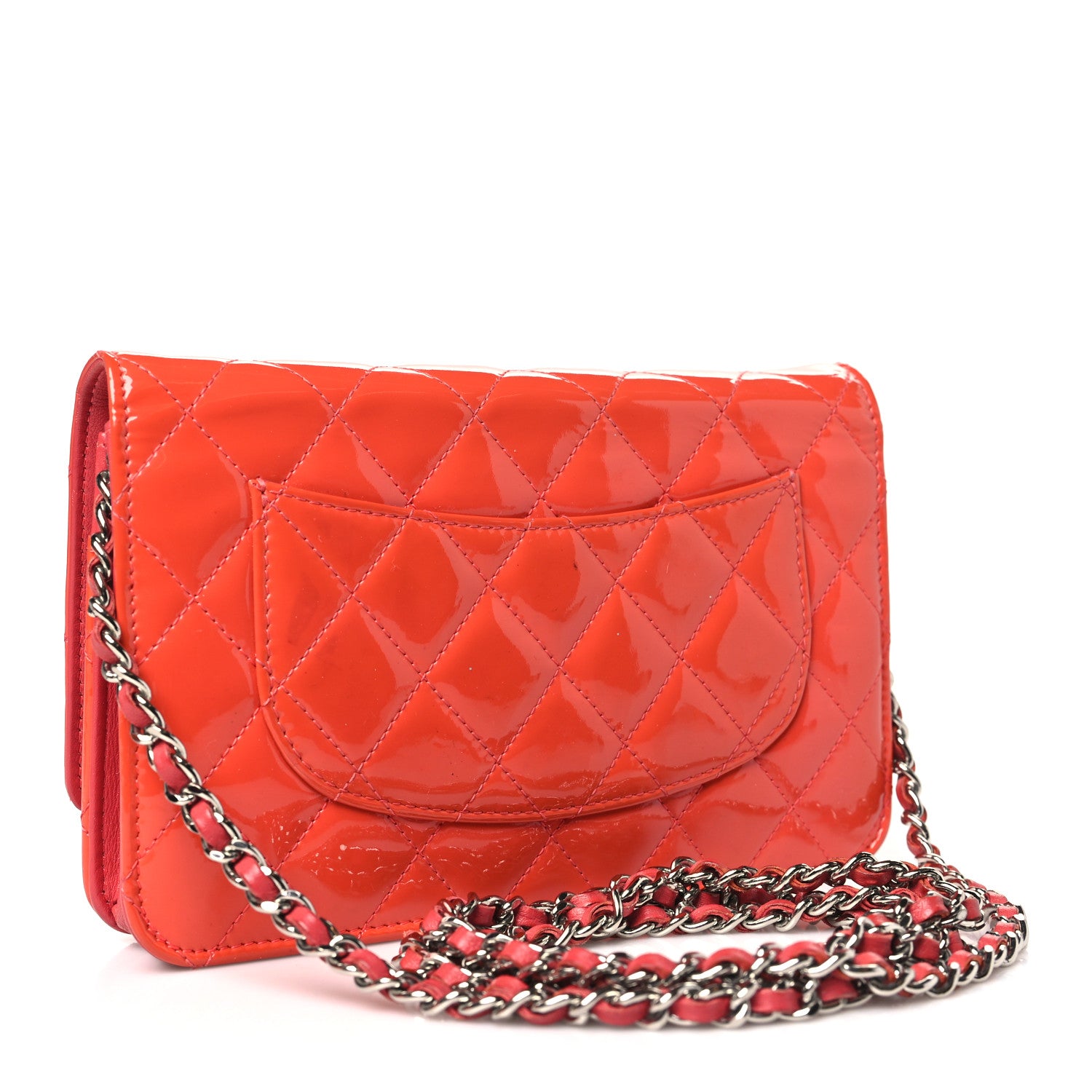 Chanel Patent Quilted Wallet On Chain WOC Dark Pink 3 of 13