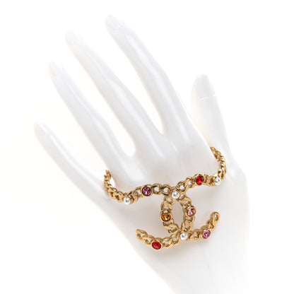 Chanel Metal Pearl Crystal Chain CC Cuff Bracelet Gold 2 of 4