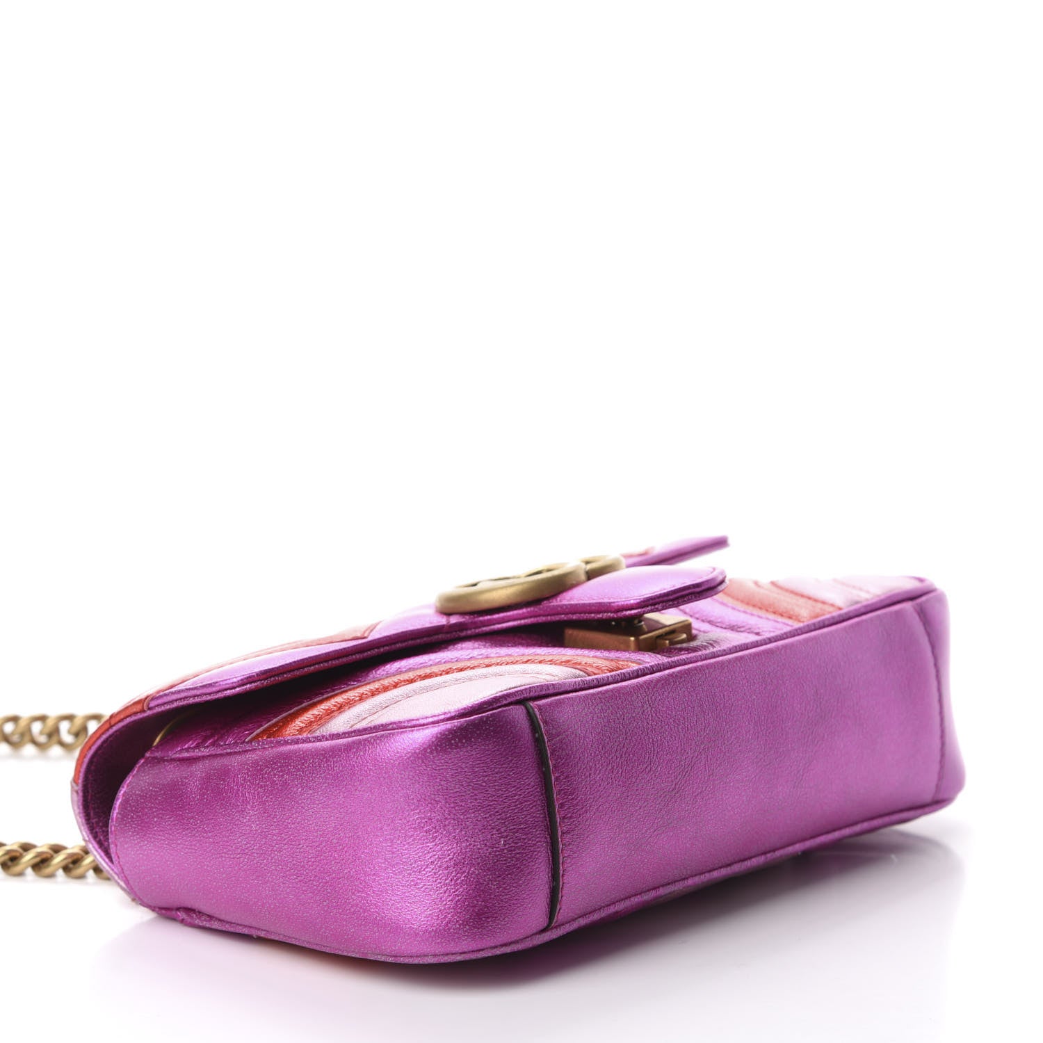 Gucci Metallic Calfskin Matelasse Mini GG Marmont Shoulder Bag Fuchsia 4 of 10