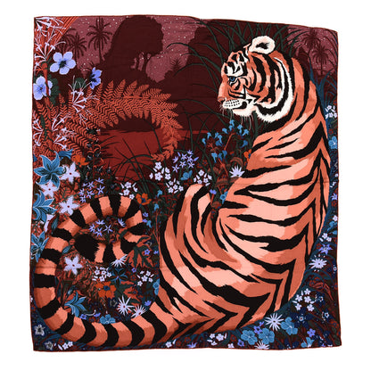 Hermes Cashmere Silk Tyger Tyger Shawl 140 Bordeaux Bleu Corail 1 of 4