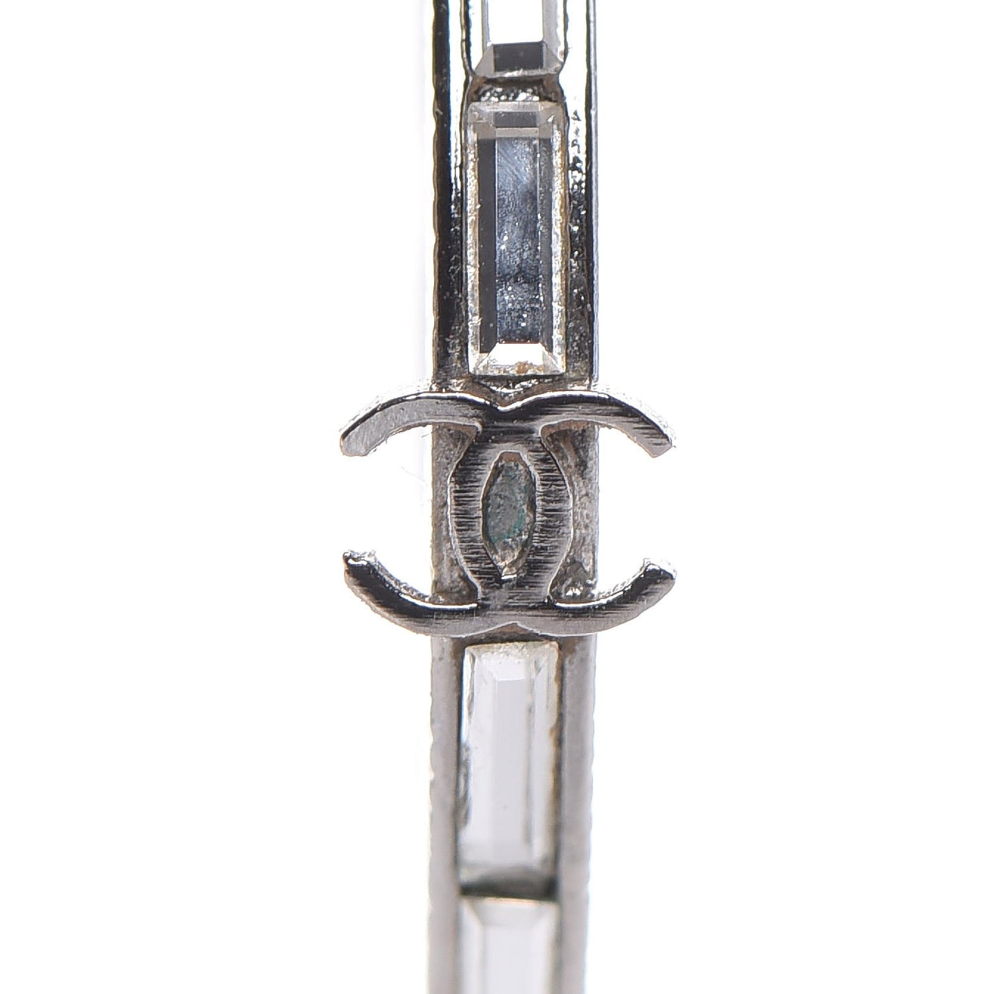 Baguette Crystal CC Hoop Earrings Silver