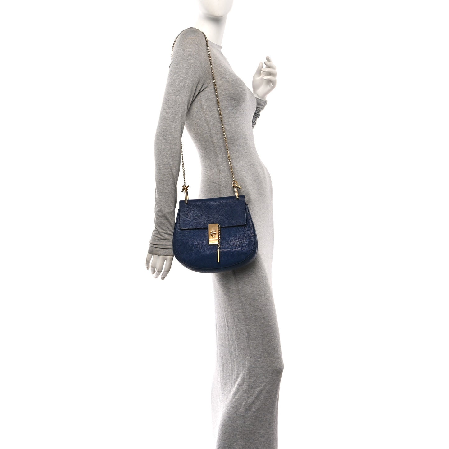 Grained Lambskin Drew Shoulder Bag Royal Navy