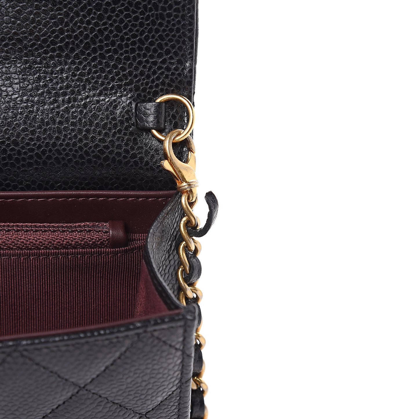 Caviar Quilted Wallet on Removable Chain Black