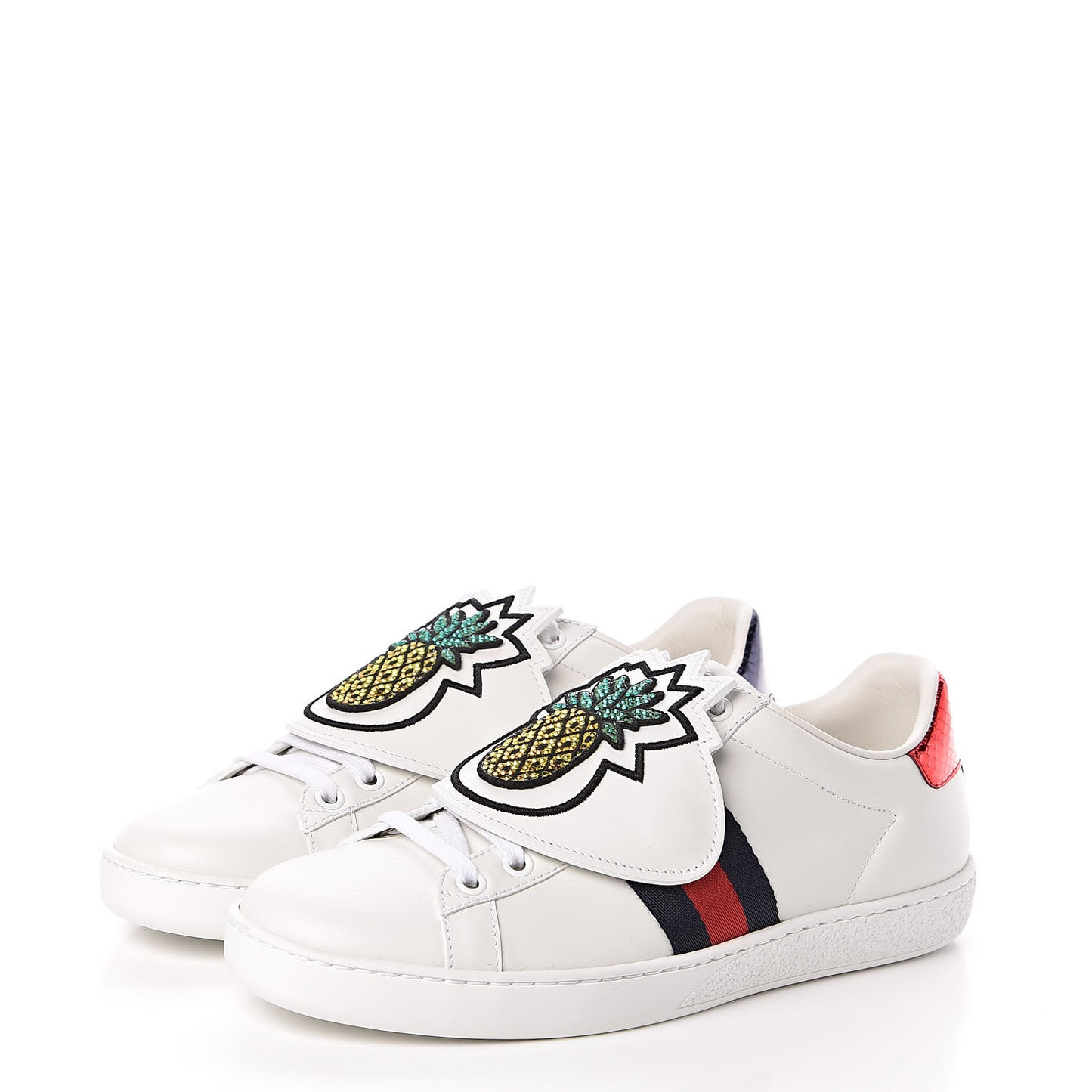 Calfskin Ayers Crystal Web Womens New Ace Pineapple Sneakers 37 White