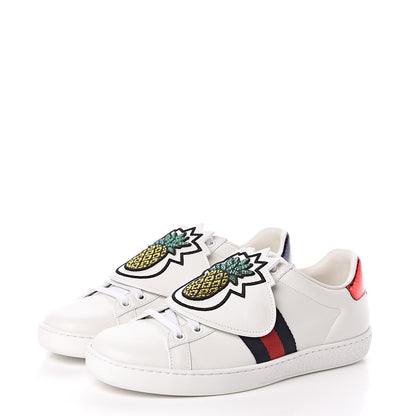 Gucci Calfskin Ayers Crystal Web Womens New Ace Pineapple Sneakers 37 White 4 of 11