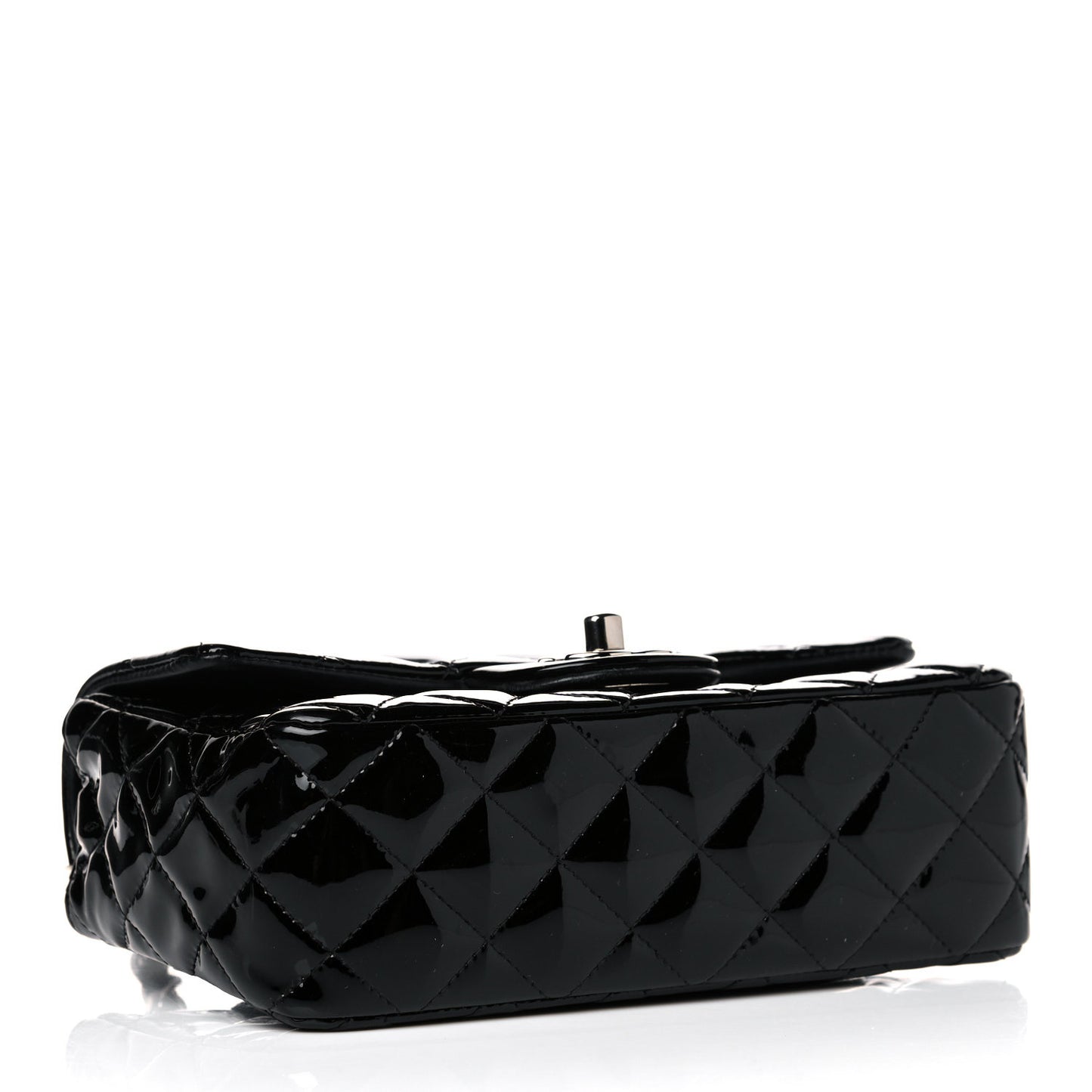 Patent Calfskin Quilted Mini Rectangular Flap Black