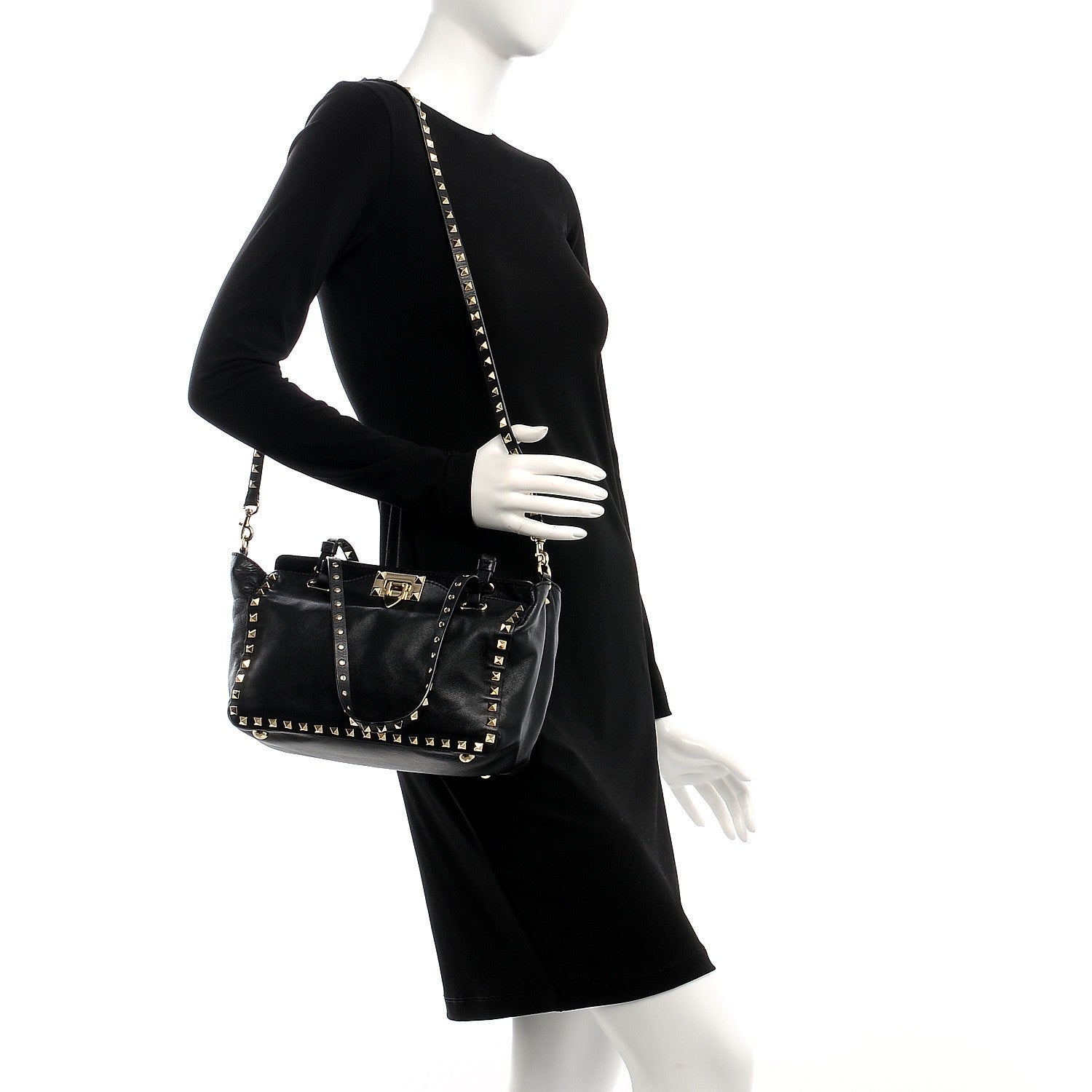 Valentino Garavani Vitello Small Rockstud Tote Black 2 of 12