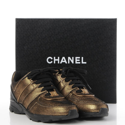 Chanel Metallic Fabric Calfskin Womens CC Sneakers 40.5 Golden Brown 9 of 9