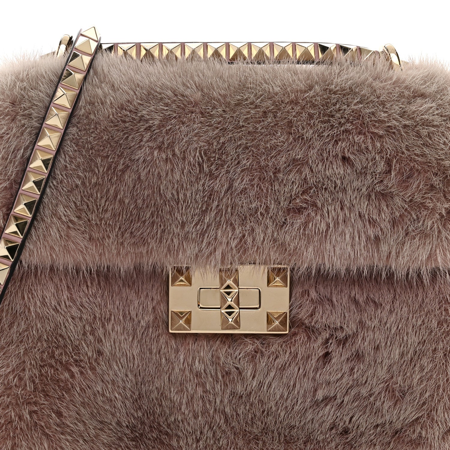 Valentino Garavani Mink Fur Rockstud Shoulder Bag Antique Rose 7 of 10