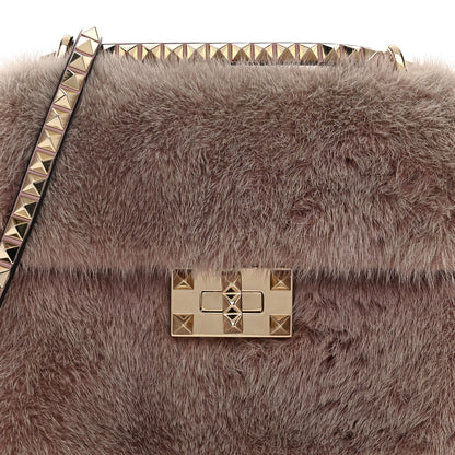 Valentino Garavani Mink Fur Rockstud Shoulder Bag Antique Rose 7 of 10