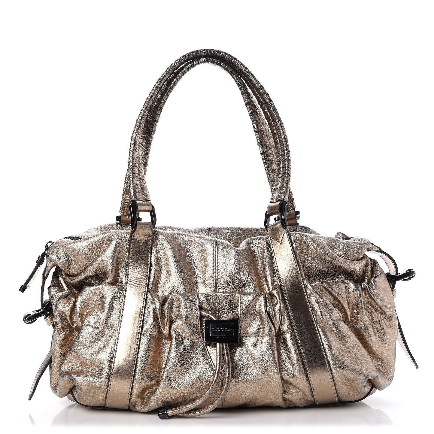 Metallic Grained Calfskin Small Curzon Satchel Gold