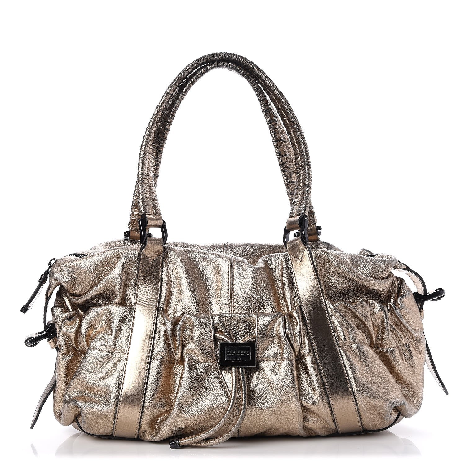 Burberry Metallic Grained Calfskin Small Curzon Satchel Gold 1 of 12