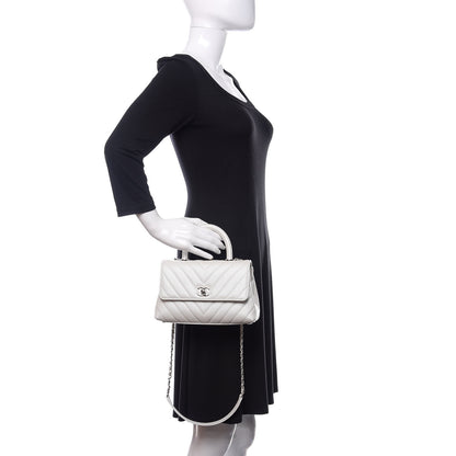 Chanel Iridescent Caviar Chevron Quilted Mini Coco Handle Flap White 3 of 12