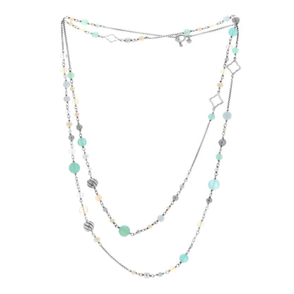 David Yurman Sterling Silver Pearl Aquamarine Chalcedony 14mm Quatrefoil Necklace 3 of 5