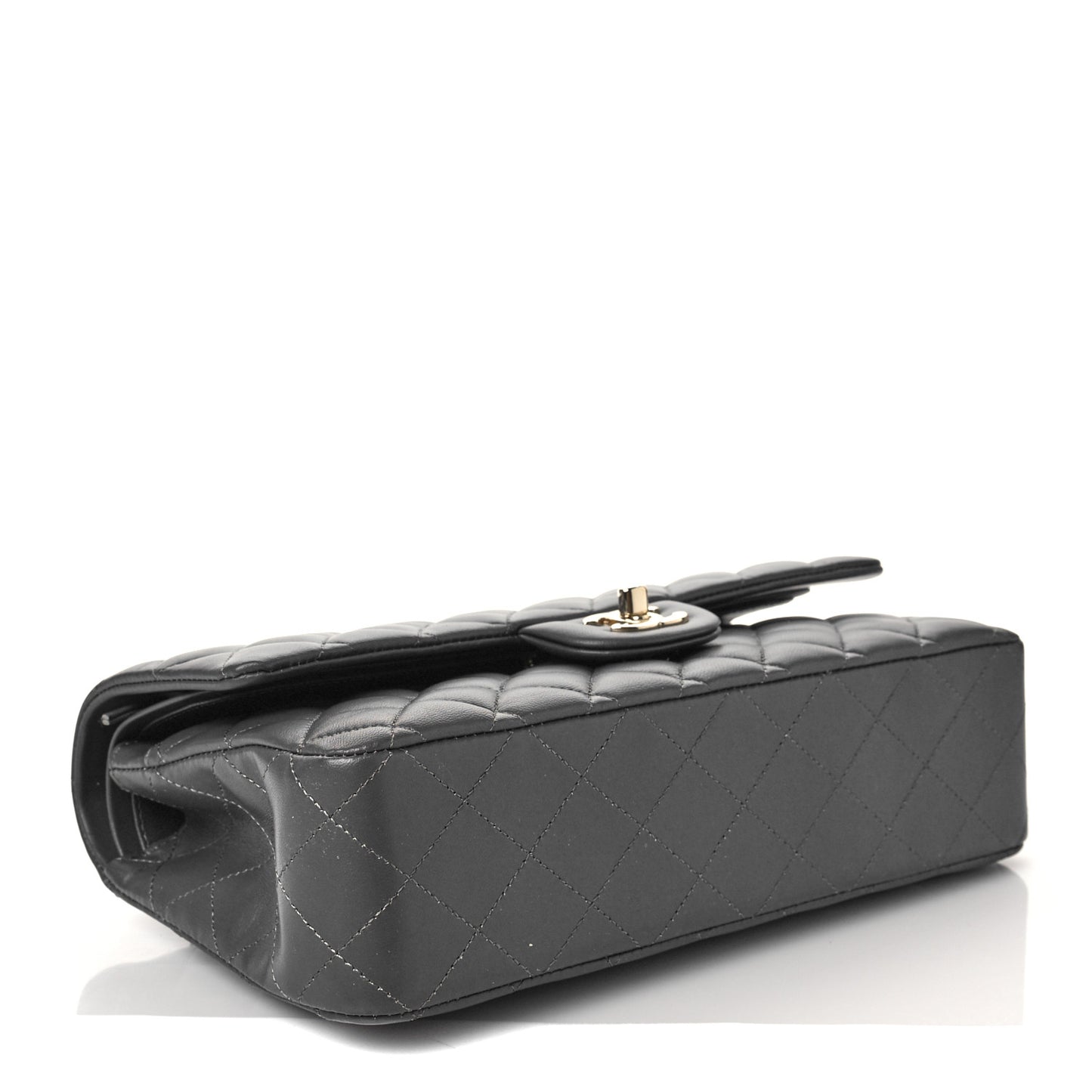 Lambskin Quilted Medium Double Flap Dark Grey