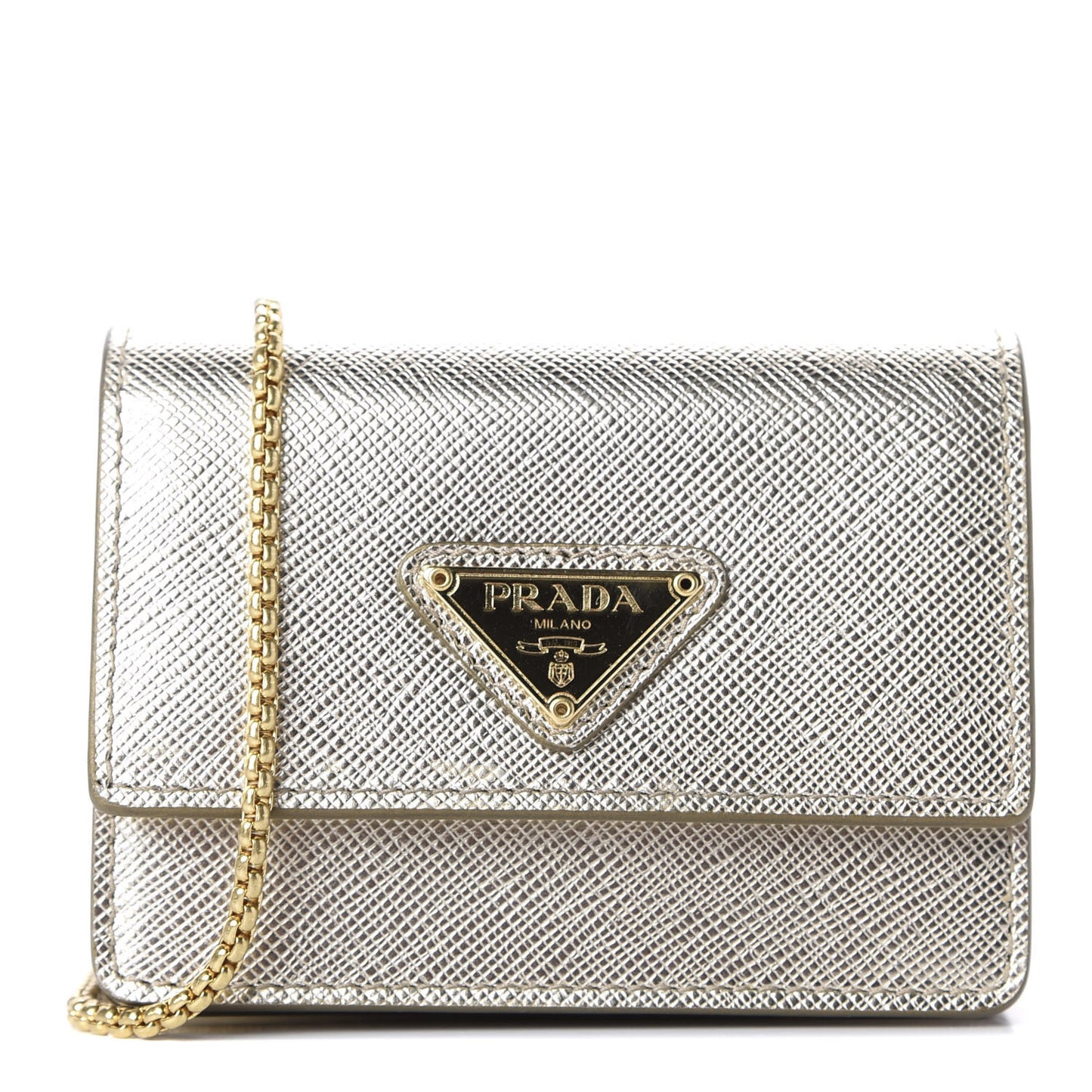 Saffiano Triangle Mini Accordion Chain Wallet Pirite
