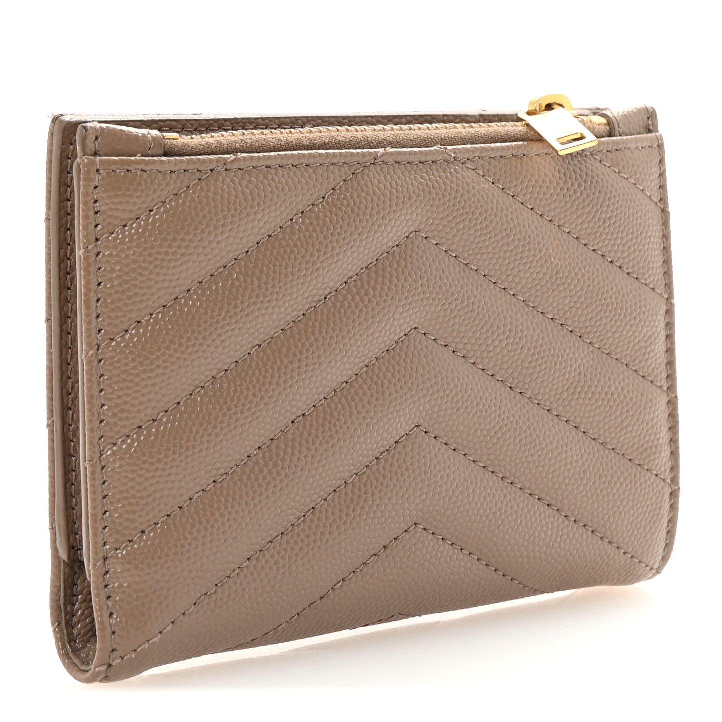 Grain De Poudre Matelasse Chevron Monogram Zipped Two-Part Wallet Dark Latte