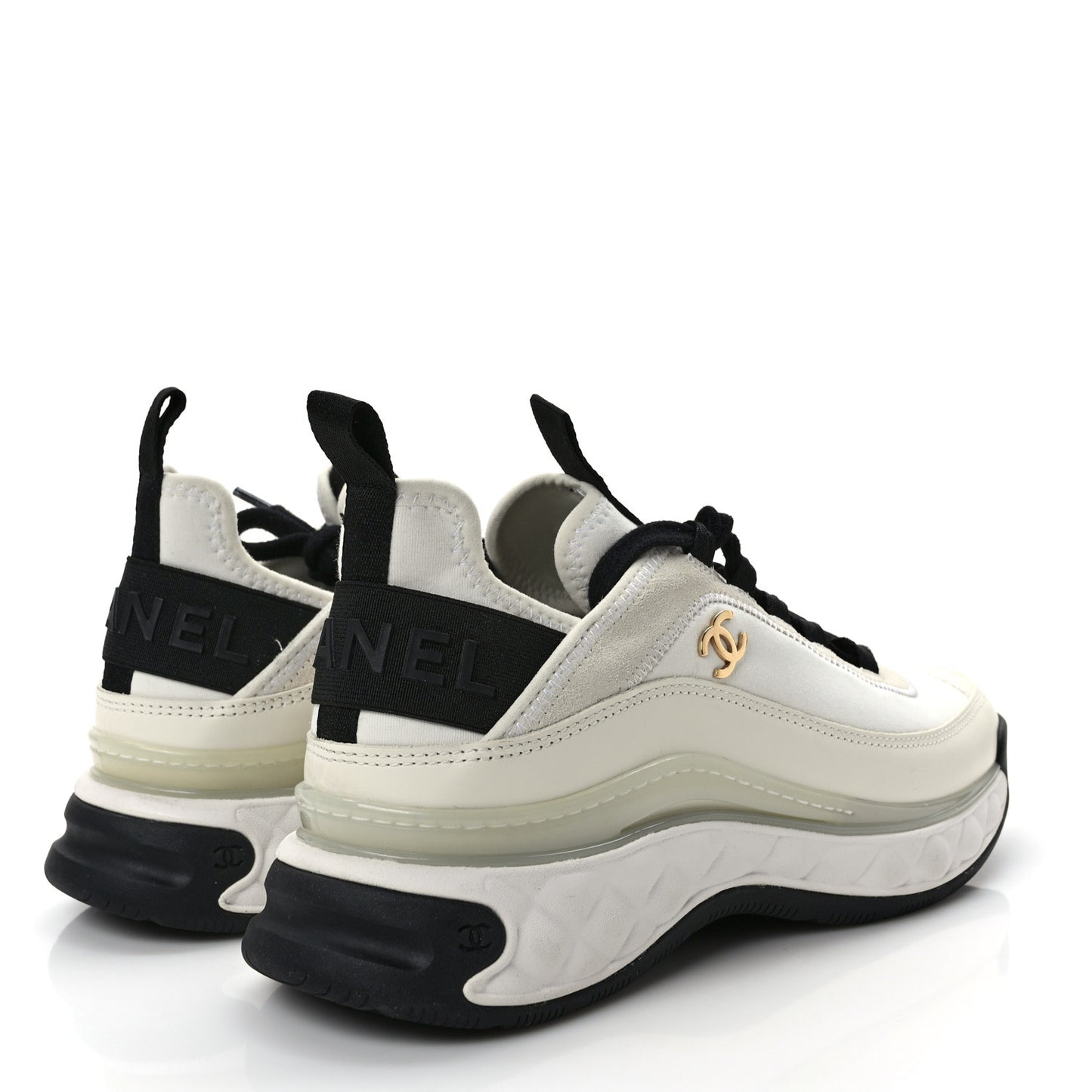 Velvet Calfskin Mixed Fibers CC Sneakers 38 Ivory Black