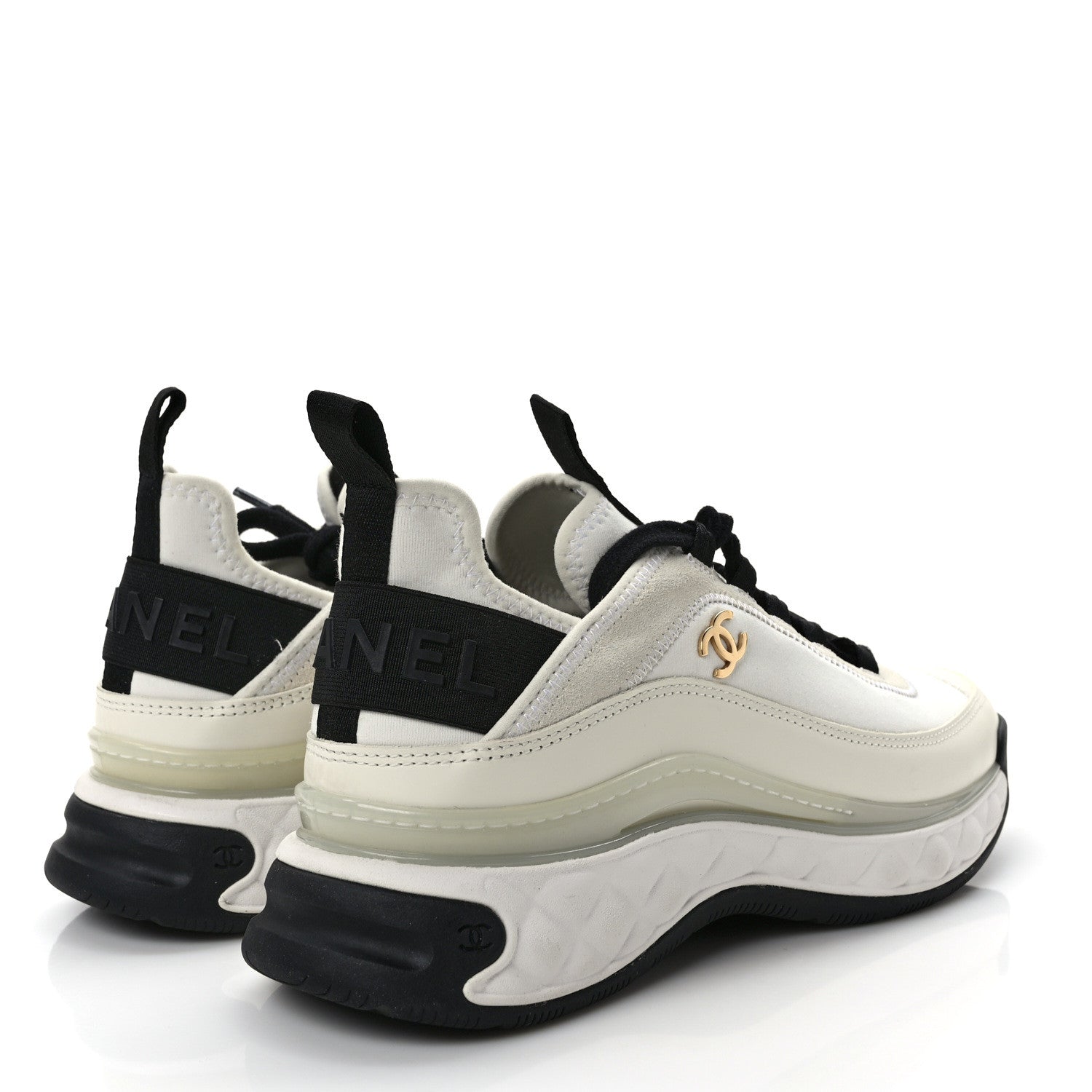 Chanel Velvet Calfskin Mixed Fibers CC Sneakers 38 Ivory Black 4 of 10