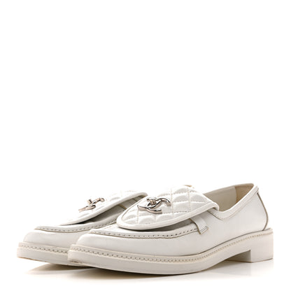 Chanel Shiny Lambskin Quilted CC Turnlock Loafers 40 White 4 of 13