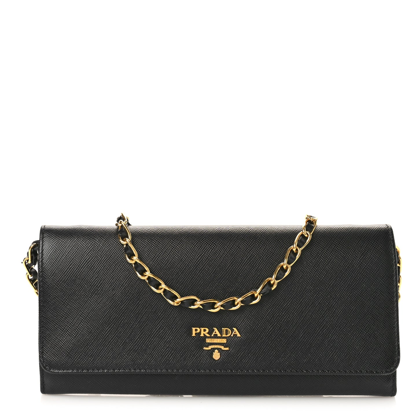 Saffiano Metal Oro Chain Wallet Black