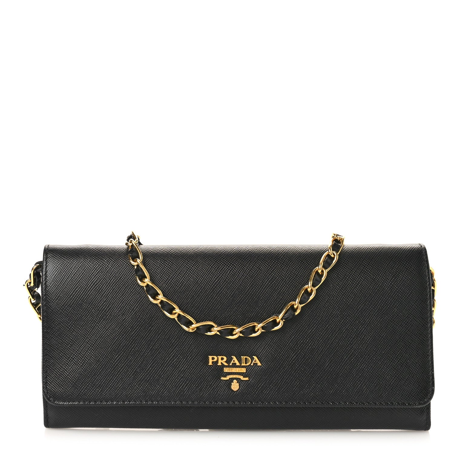 Prada Saffiano Metal Oro Chain Wallet Black 1 of 10