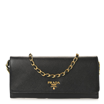 Prada Saffiano Metal Oro Chain Wallet Black 1 of 10