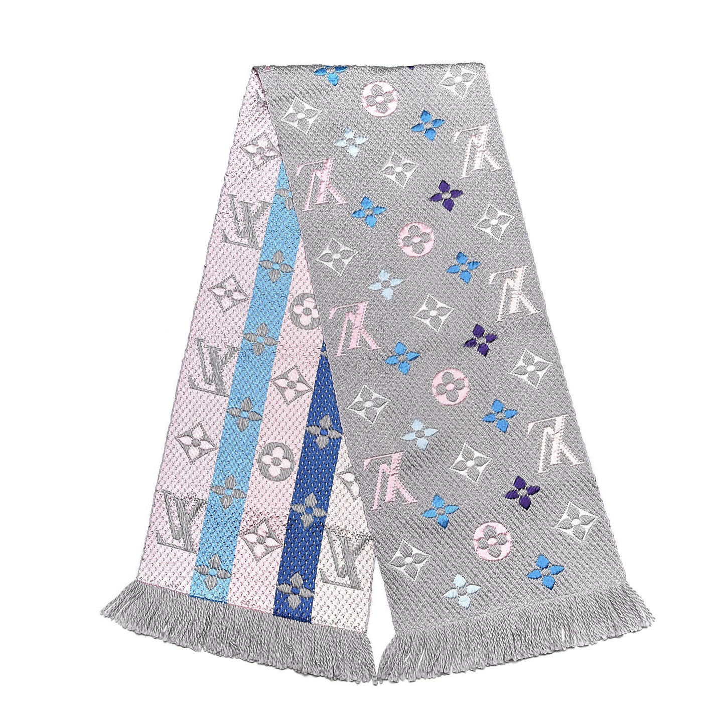 Wool Silk Rainbow Logomania Scarf Grey