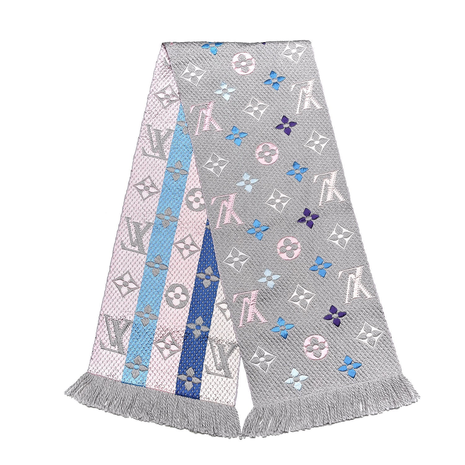 Louis Vuitton Wool Silk Rainbow Logomania Scarf Grey 3 of 4