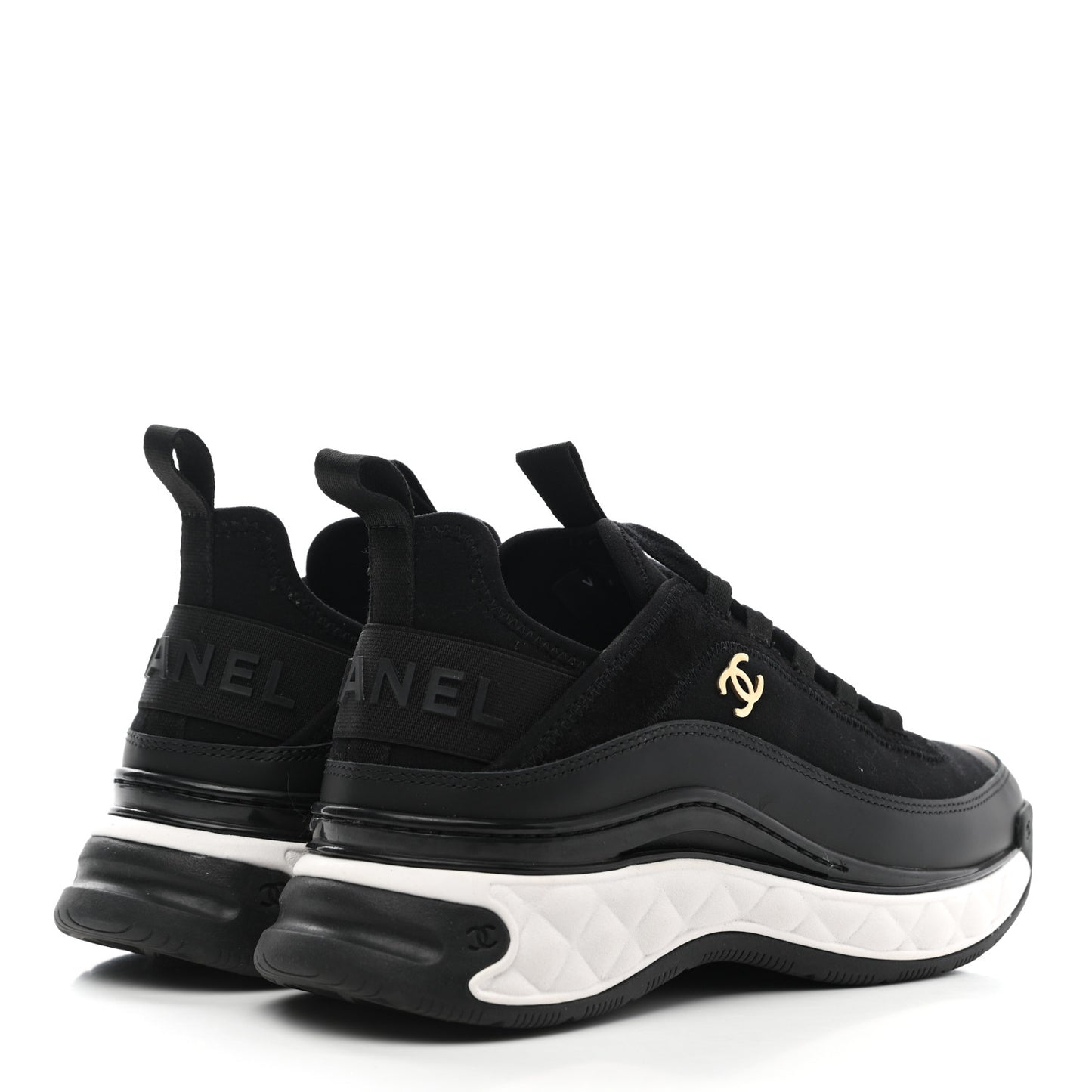 Velvet Calfskin Mixed Fibers CC Sneakers 37 Black