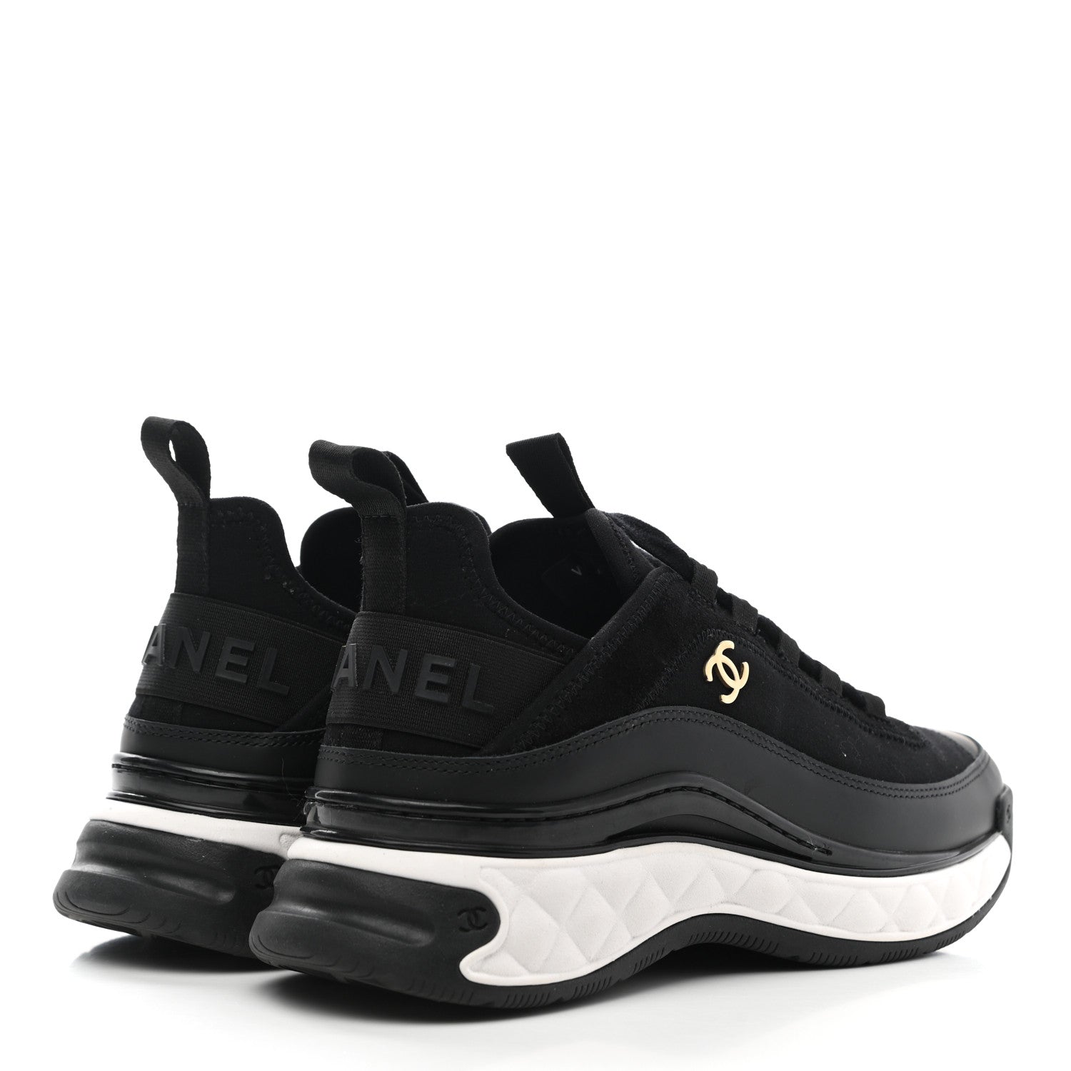 Chanel Velvet Calfskin Mixed Fibers CC Sneakers 37 Black 4 of 11