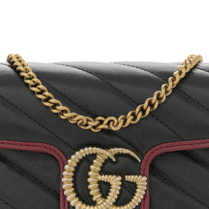 Gucci Vintage Effect Calfskin Matelasse Diagonal Super Mini Torchon GG Marmont Shoulder Bag Black Romantic Cherry 8 of 10