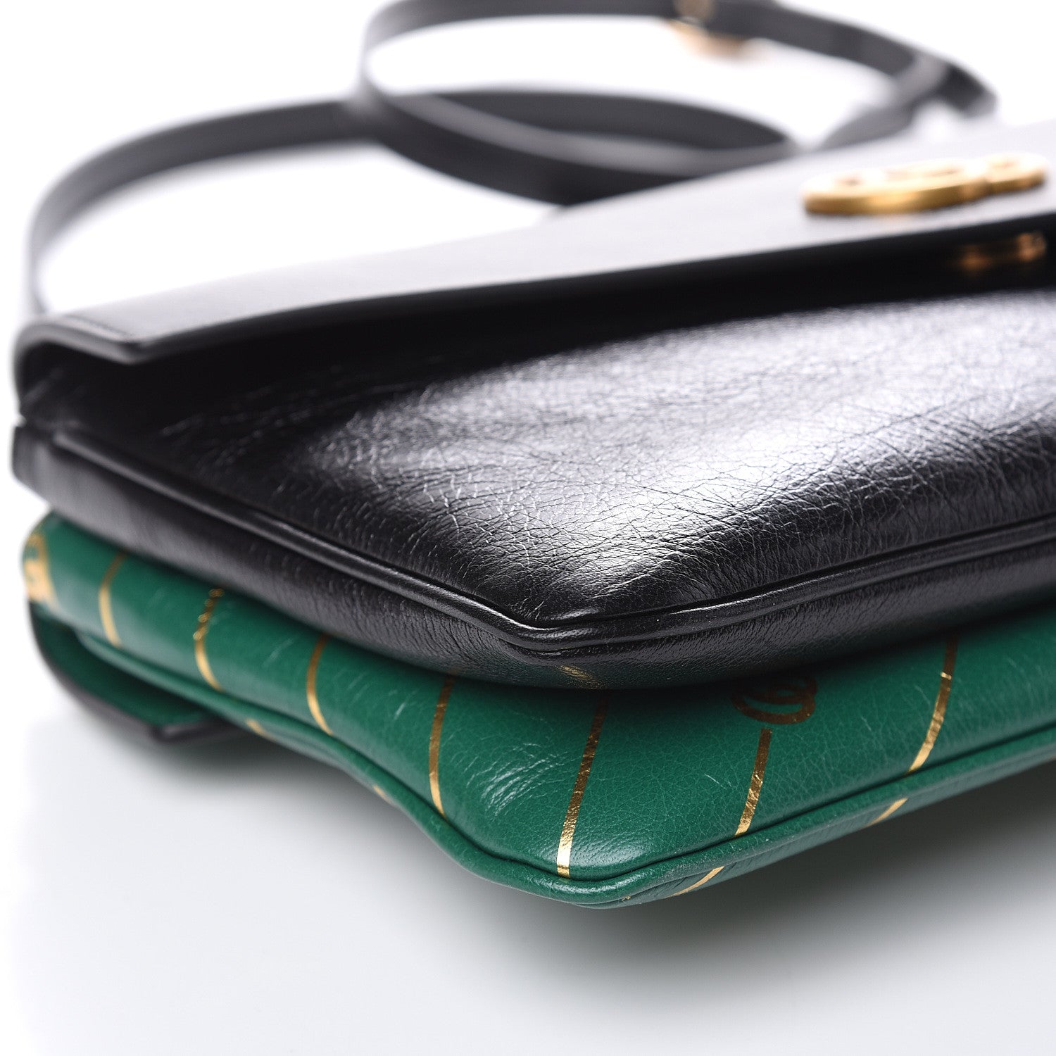 Gucci Calfskin Diagonal GG Medium Thiara Double Envelope Shoulder Bag Emerald Green Black 10 of 11