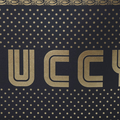 Gucci X SEGA Calfskin GUCCY Stars Zip Wristlet Pouch Black Gold 9 of 10