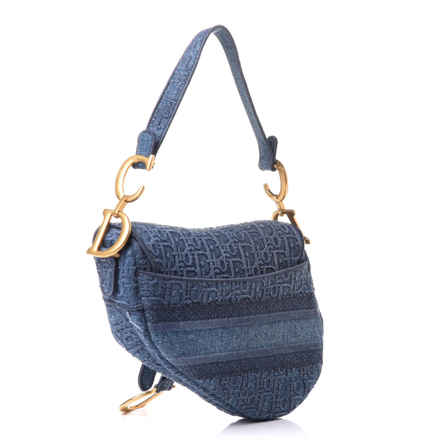 Oblique Embroidered Saddle Bag Denim Blue