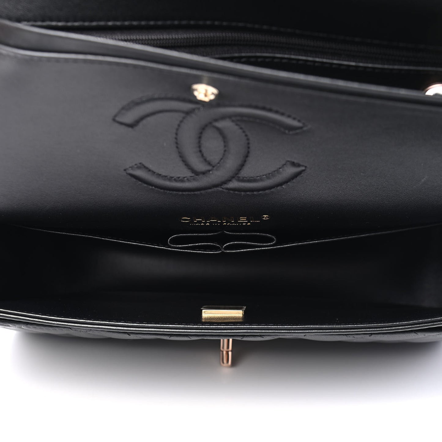 Lambskin Quilted Medium Double Flap Black