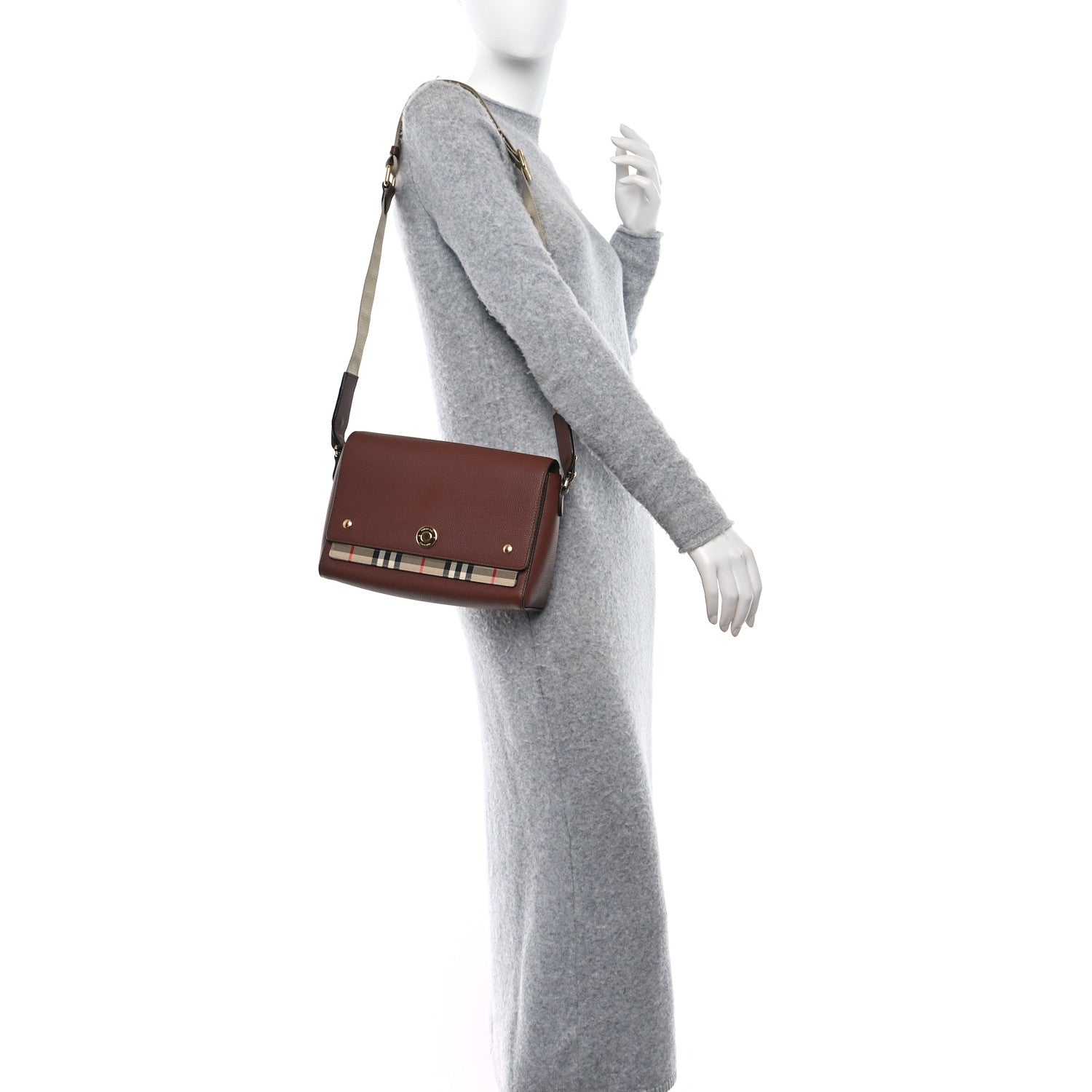 Burberry Grainy Calfskin Vintage Check Note Crossbody Bag Malt Brown 2 of 8