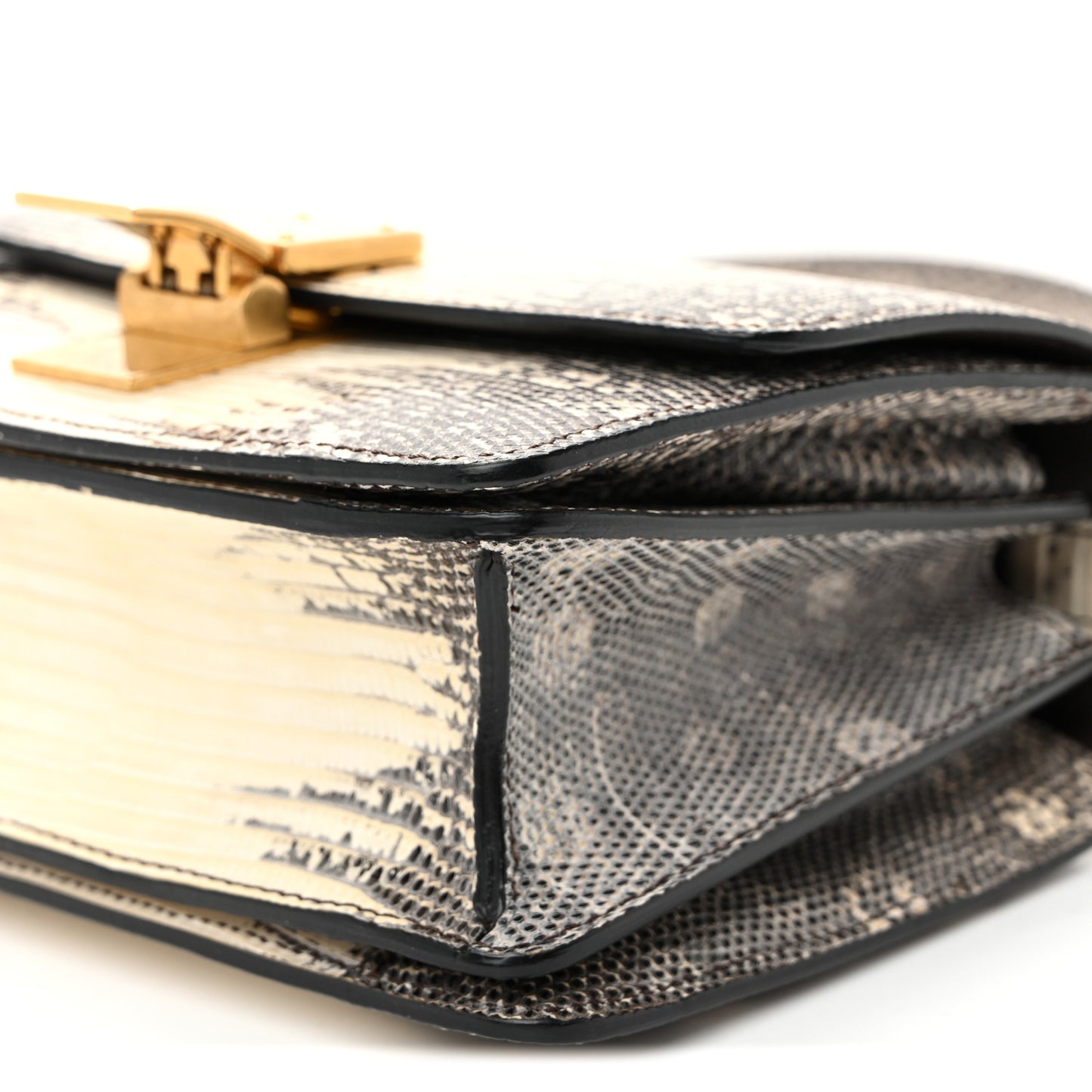 Lizard Small Classic Box Flap Bag Natural