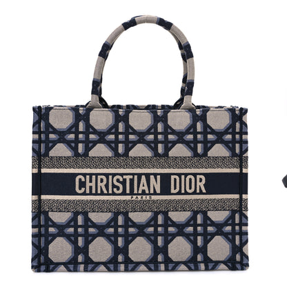 Christian Dior Canvas Macrocannage Embroidered Medium Book Tote Beige Blue 1 of 10