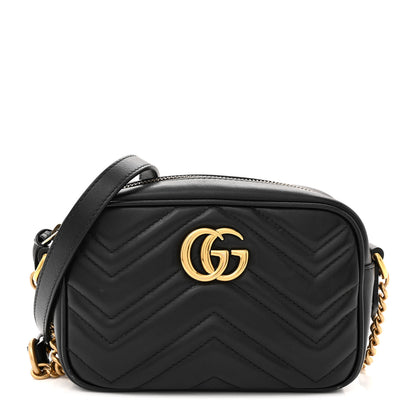 Gucci Calfskin Matelasse Mini GG Marmont Chain Shoulder Bag Black 1 of 11