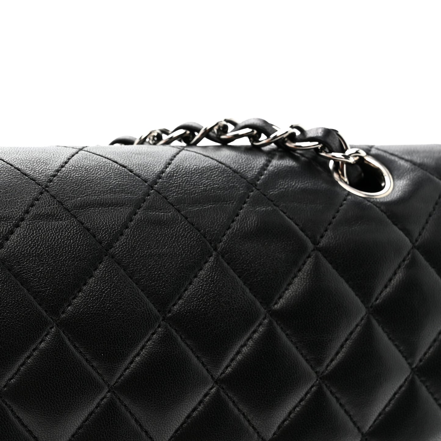 Lambskin Quilted Medium Double Flap Black