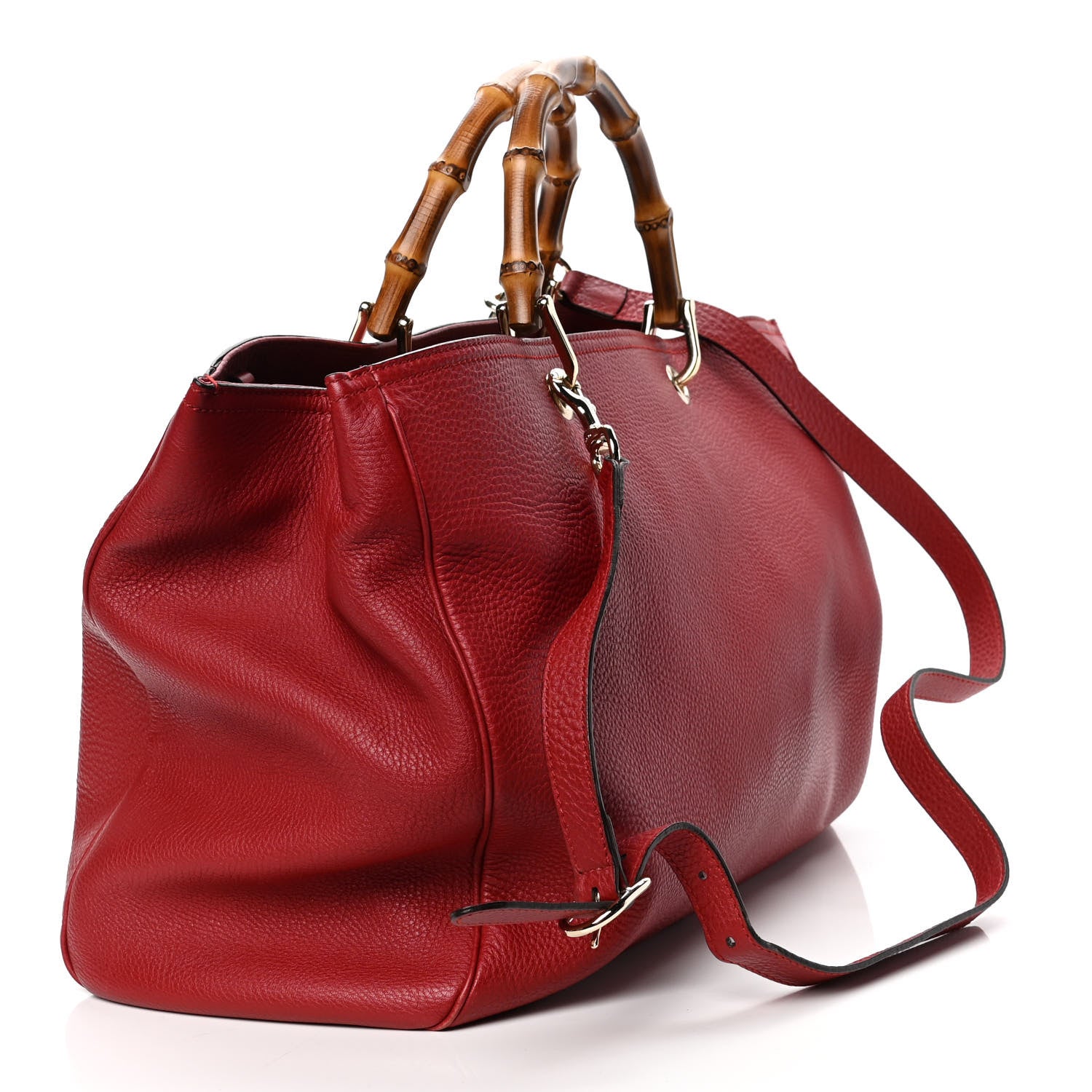 Gucci Calfskin Large Bamboo Shopper Tote Red 2 of 4
