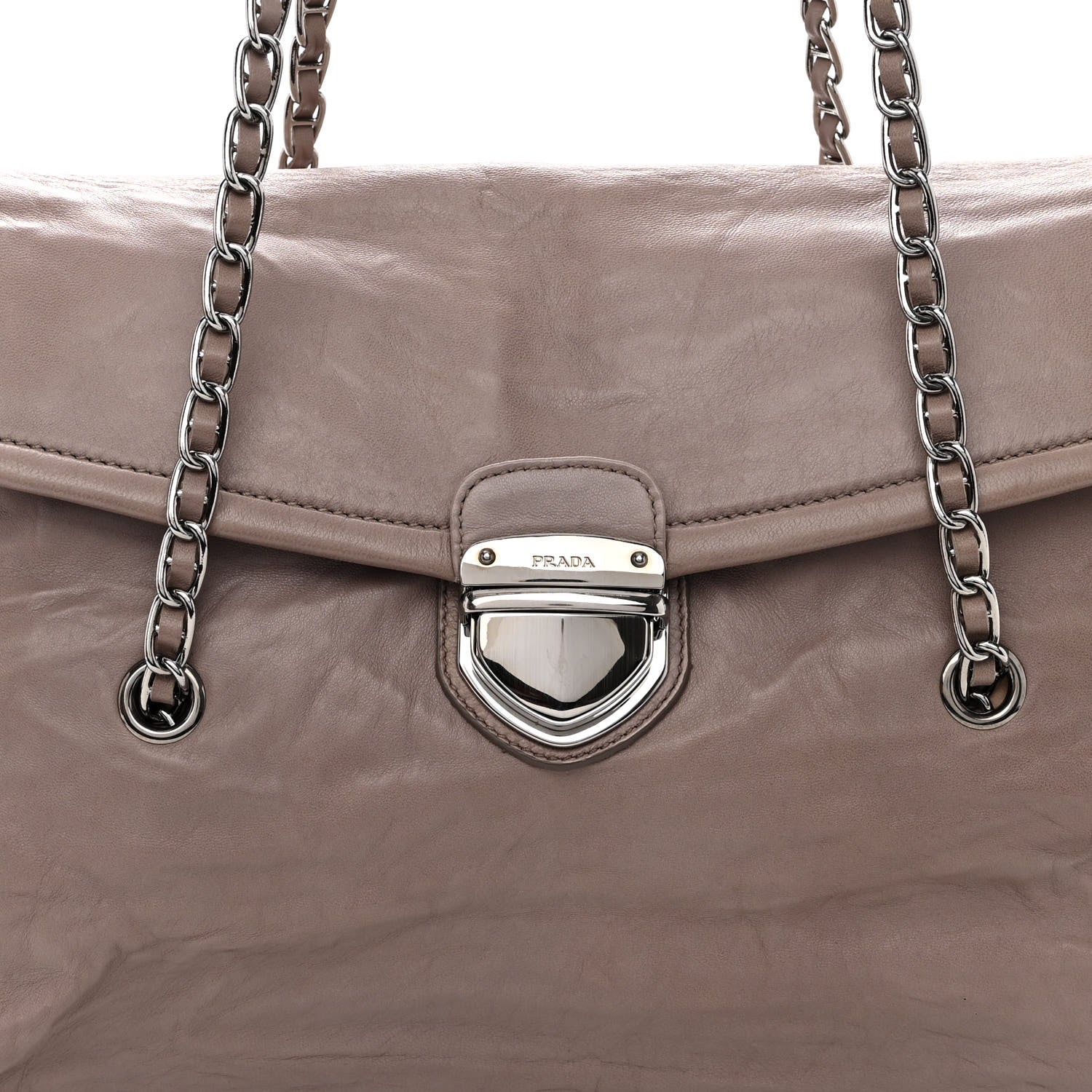 Prada Royal Calf Easy Foldover Pushlock Chain Satchel Argilla 7 of 9