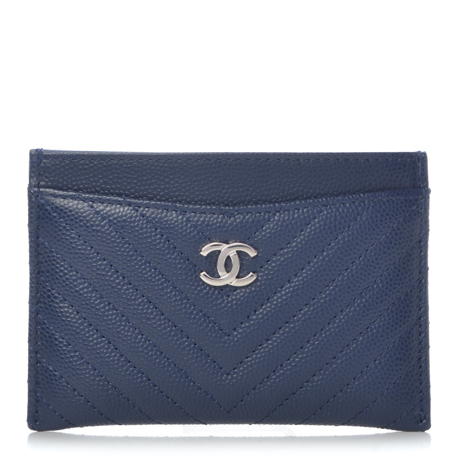 Chanel Caviar Chevron Quilted Card Holder Navy 1 of 9