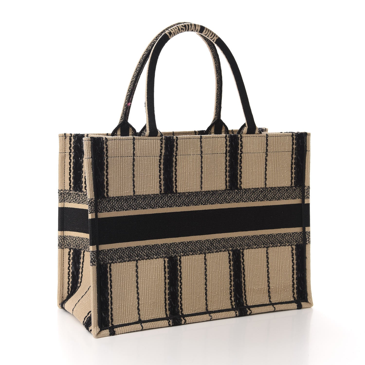 Christian Dior Canvas Embroidered Medium Bayadere Book Tote Black Beige 3 of 11