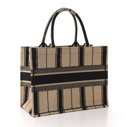 Christian Dior Canvas Embroidered Medium Bayadere Book Tote Black Beige 3 of 11
