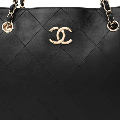 Chanel Glazed Calfskin Stitched Shopping Tote Black 10 of 12