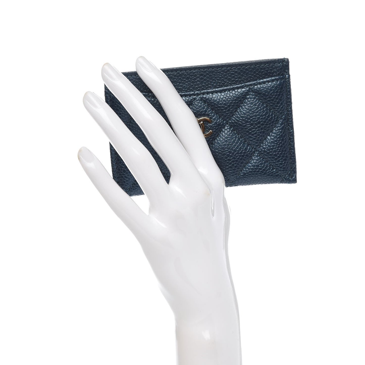 Caviar Quilted Card Holder Navy Blue